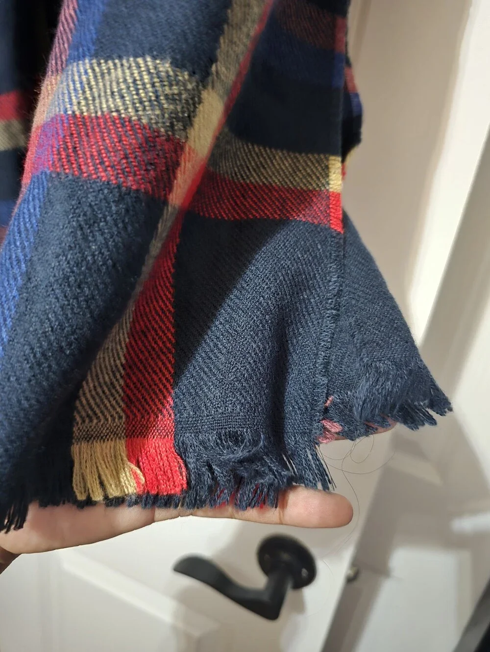 Gap Men's Navy Plaid Scarf with Red and Tan Stripes - One Size
